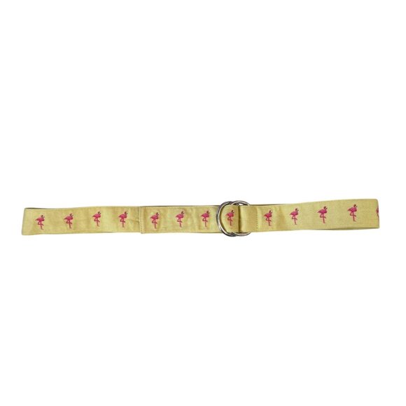 J. Crew yellow belt with pink flamingos and a silver buckle size M/L - Picture 2 of 8